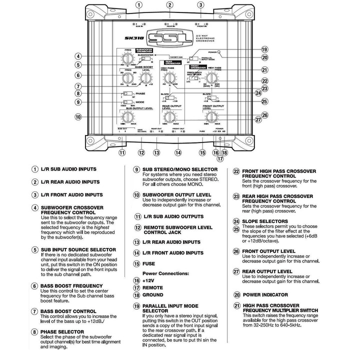 Електронний 3-смуговий передпідсилювач Sound Storm SX310 з регулюванням рівня сабвуфера та кросовером
