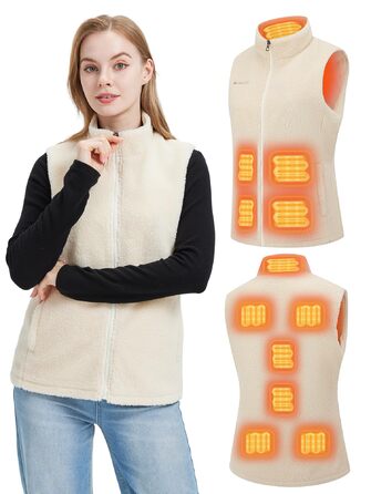 Жіноча флісова електрична жилетка Gokozy з 11 зонами обігріву та акумулятором 7.4V, Sherpa, тепла та затишна жилетка для осені та зими, колір Off-White