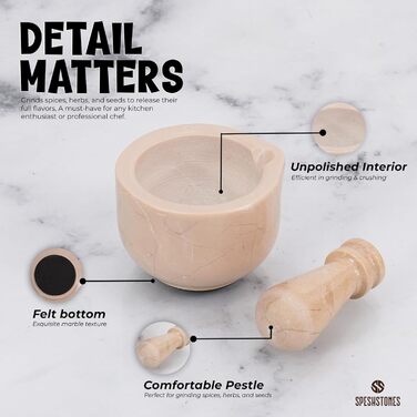 Набір мармурового ступки та пестика, 7,6 см, ручної роботи, для спецій, кухні та декору, подрібнювач для трав, млин для спецій (Verona, Small)