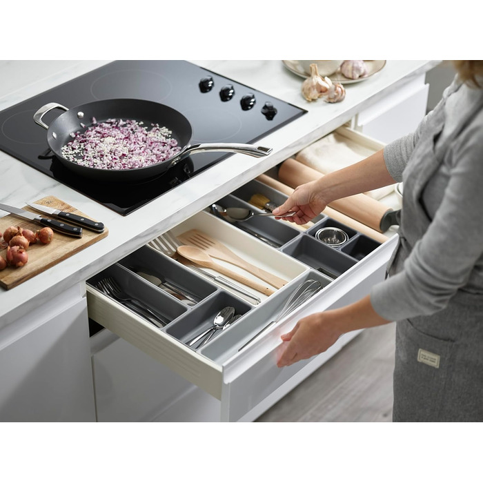 Joseph Joseph Blox 10-Piece Kitchen Utensil, Stationery & Tool Modular Drawer Organizer Set, Grey