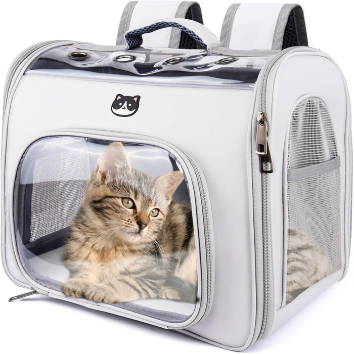 Рюкзак для кота з вікном, переноска для котів та маленьких собак (до 8 кг), сірий, дихаючий, складаний