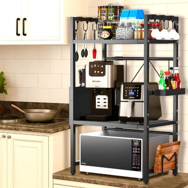 Висувна підставка для мікрохвильової печі на 3 яруси – 2 полиці, органайзер для кухонного столу – стійка для аірфрая, тостера та кавоварки