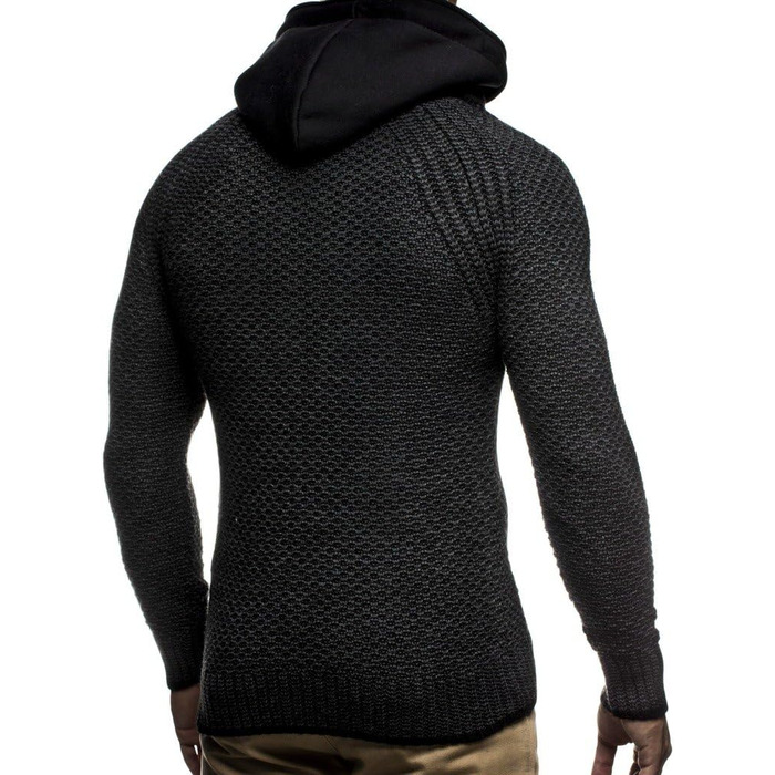Чоловіча в'язана куртка Leif Nelson з відстібаною капюшоном та блискавкою - чоловіча кардиган з трикотажу для зими та літа (XXL, Чорний Антрацит)