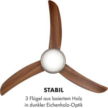 Стеляний вентилятор Klarstein El Paso 2-в-1: вентилятор та світильник, діаметр 52' (132 см), 3 лопаті, продуктивність 10.344 м³/год, 3 швидкості, дизайн темного дуба (Nussbaum)