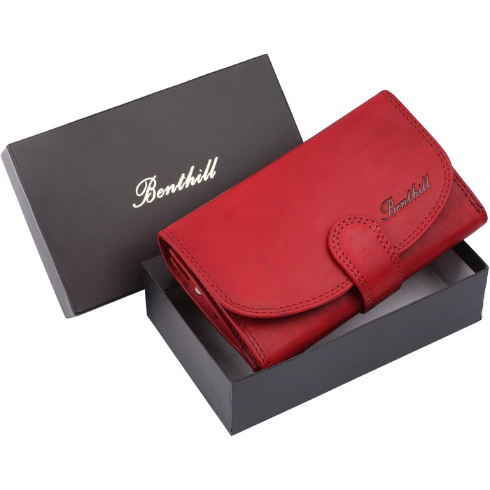Benthill Women's Wallet Genuine Leather - Wallet with RFID Protection - Wallet with Many Card Slots - Genuine Leather Vintage Women's Wallet including Gift Box, Color: Red