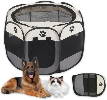 Вольєр для цуценят/кошенят, складаний, чорний, водонепроникний, портативний, з сіткою, 72x72x45 см