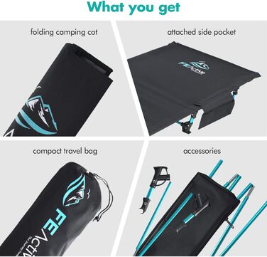 FE Active: Компактне розкладне ліжко з повного алюмінію, ультралегке, зручне для сну, портативне кемпінгове ліжко для кемпінгу, походів, трекінгу, подорожей з рюкзаком. Розроблено в Каліфорнії