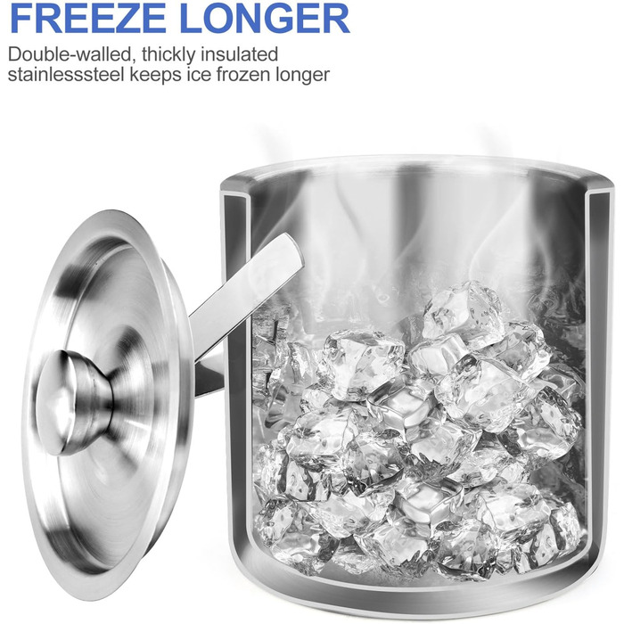 Ейскюбель 2L: Ізольований ейскюбель з кришкою та шуфлером з нержавіючої сталі. Ідеально для пива, шампанського, вина та напоїв.