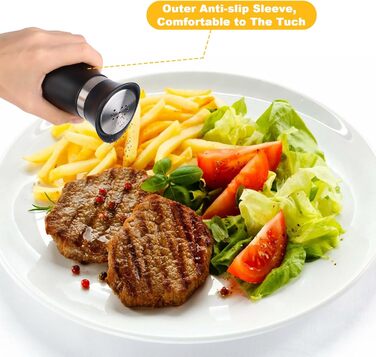 Набір для солі та перцю з нержавіючої сталі, скляне дно, чорний колір, для кухні, грилю, BBQ, кемпінгу