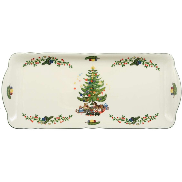 Seltmann Marieluise Christmas Cake Plate, Porcelain, Green, 34.5cm Length, 15cm Width