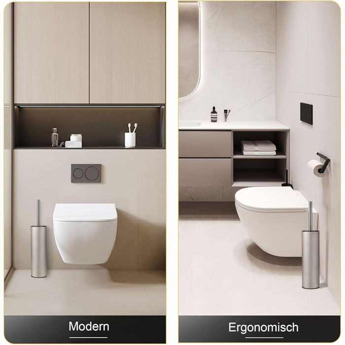 Підлогова щітка для унітазу Dazi з нержавіючої сталі, металева, матова, з 2 довгими щітками для глибокого очищення, запобігає розбризкуванню та засміченням (нікель)