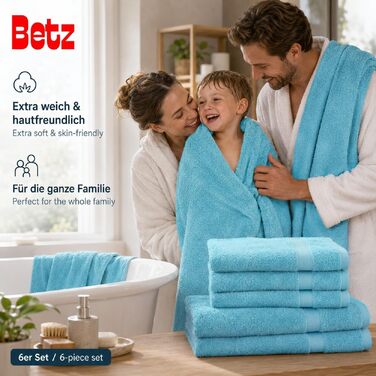 Набір махрових рушників Betz Premium 6 шт. (4 шт. 50x100 см, 2 шт. 70x140 см), 100% бавовна, колір Ocean — для ванної та гостей