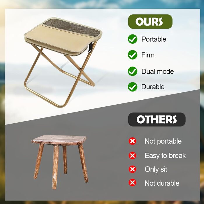 Складаний туристичний стільчик-підсвічник для кемпінгу, риболовлі, подорожей та відпочинку на природі (Хакі, компактний)