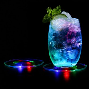 TINYOUTH LED Coasters for Drinks, ON/OFF, Disposable LED Drink Coasters, Waterproof, Illuminated Coasters for Drinks, Acrylic Coasters for Parties, Christmas, Colorful LED Coasters