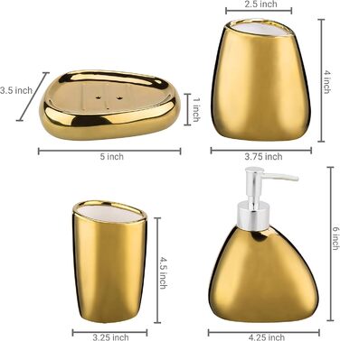 Набір аксесуарів для ванної кімнати MyGift (4 шт) з кераміки: дозатор мила, попільничка, тримач для зубних щіток, мильниця, золото