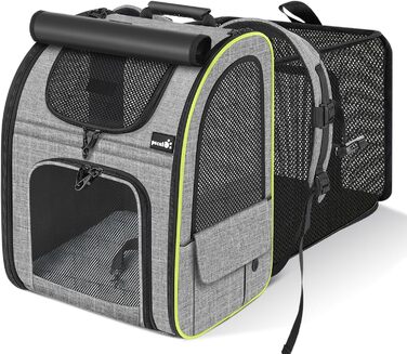 Рюкзак для тварин Pecute з сіткою, розширюваний, для котів та собак, з верхнім віконцем-шторкою, дихаючий, водонепроникний, ідеальний для подорожей, сірий (L)