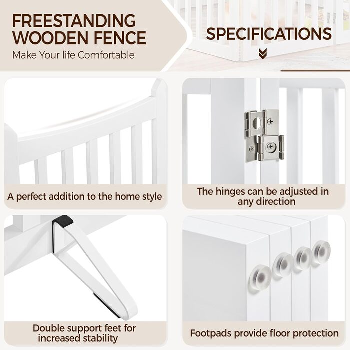 Yaheetech Freestanding Dog Gate - 4 Panel Pet Barrier, 60.5 x 201.5 cm - White