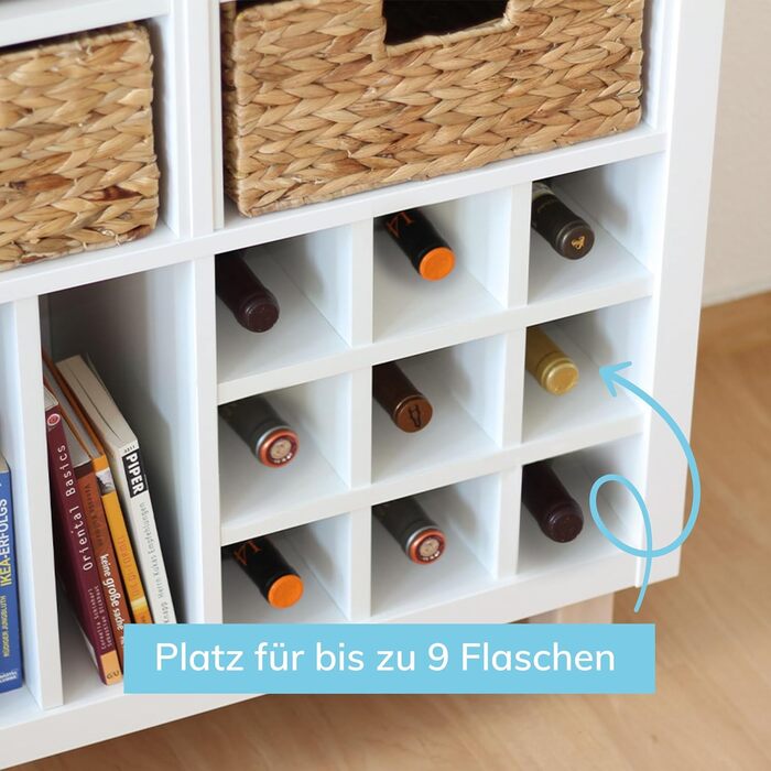 Kallax Insert | Shelf Insert for 9 Bottles | H x W x D: 33 x 33 x 36 cm | Shelf Size: 10 x 10 cm | Wine Bottle Storage in Kallax Shelf | Wine Rack Bottle Shelf Bottle Insert | white