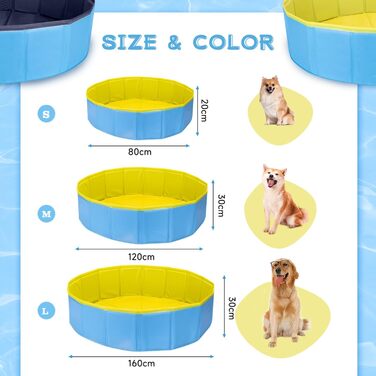Nobleza Hundepool for Large & Small Dogs, Foldable Dog Splash Pool, Sturdy Dog Bathtub, Swimming Pool for Cats, 80 * 20cm, S, (80*20cm, Blue & Yellow)