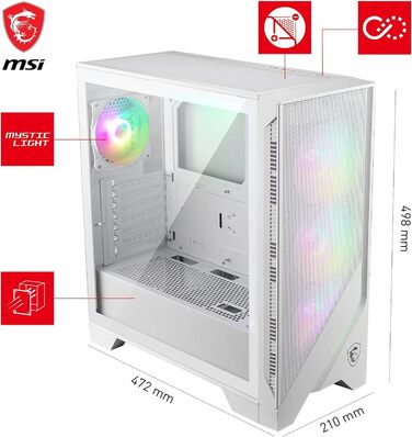 Корпус ПК MSI MAG Forge 320R Airflow White - Mid-Tower, ATX, підтримка RTX 40 GPU, ARGB вентилятори, магнітні фільтри, загартоване скло