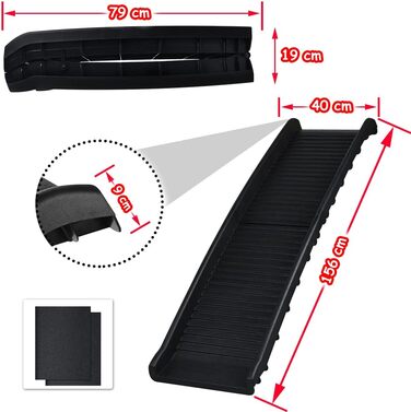 Рампа для собак NAIZY 156 см, складана, з антиковзними килимками, для собак/кішок/домашніх тварин до 90 кг, чорна