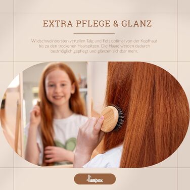 Бамбукова щітка для волосся Lampox з щетиною кабана, масажна щітка для голови, розпушувач для довгих волосся та кучерів, підходить для жінок, чоловіків та дітей (овальна, для дітей)