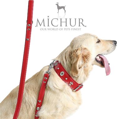 Julieta Leine, leather dog leash, leather lead for dogs, MATCHES Julieta collar, Red, leather, with lilies, rhinestones, and a large crystal