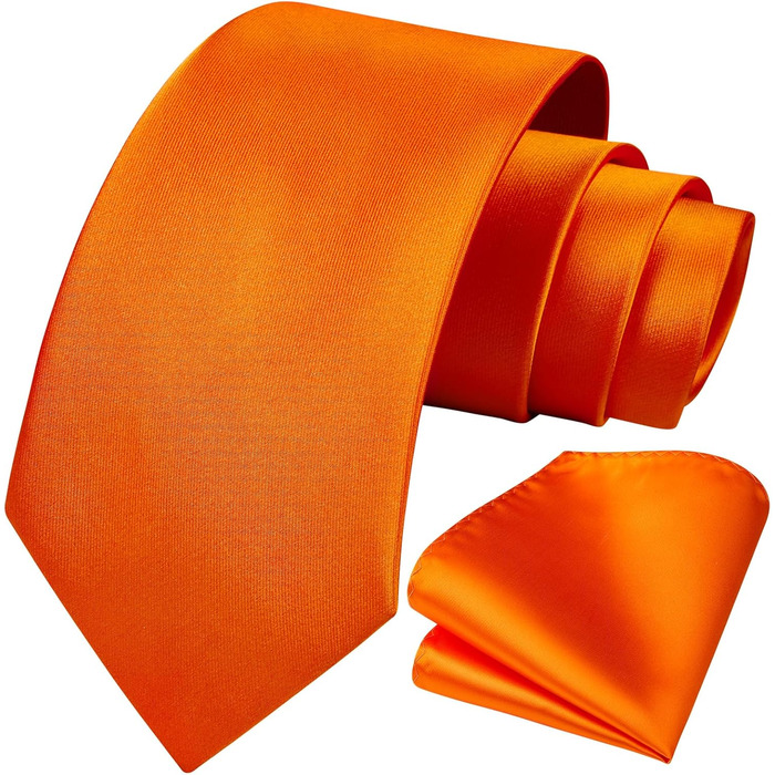 HISDERN Шовкова краватка для чоловіків 160 см, набір з кишеньковим хустинкою, для весілля та бізнесу, елегантний краватка (A1 Помаранчевий)