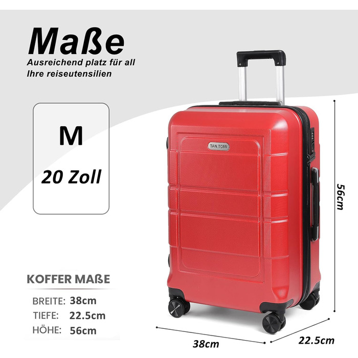 Чемодан ручної поклажі TANTOMI 20 дюймів, жорсткий корпус ABS+PC, телескопічна ручка, коліщатка 360°, замком-кодом, набір (M/L/XL), 41л, світло-темний зелений