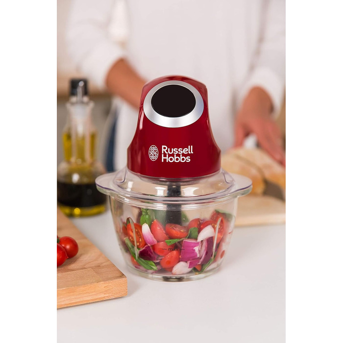 Russell Hobbs Mini Electric Chopper [Glass Bowl with Storage Lid] Desire Red (500ml, Vegetable Chopper, Mixer, Multi- & Universal Chopper for Vegetables, Fruit & Meat) 24660-56 Mini Chopper