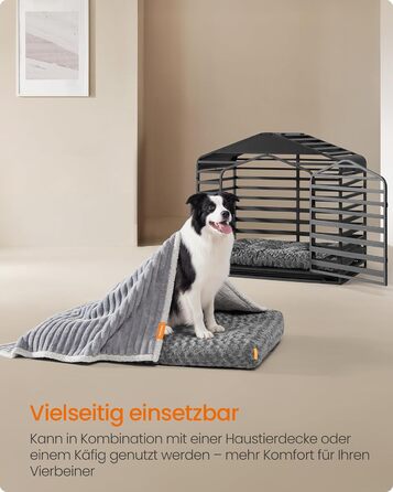 Ліжко для собак Feandrea XL, м'яке, плюшеве, 110 x 73 см, для великих собак, сірий колір, знімний чохол, антиковзаюча поверхня