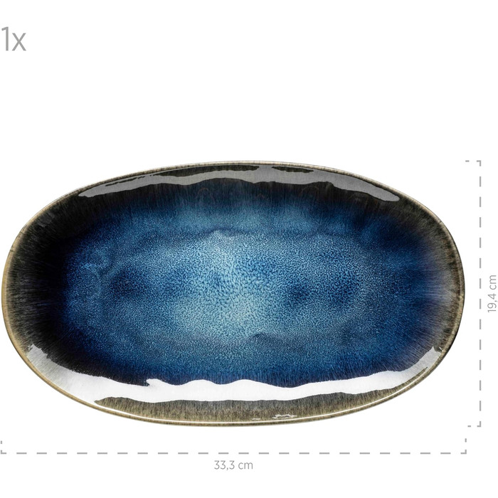 MÄSER Frozen Series Set of 3 Serving Plates, Ceramic Serving Dishes in 3 Sizes, Modern Vintage Look, Colorfully Speckled Glaze, Stoneware, Blue Small