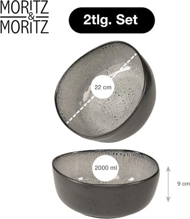 Набір органічних мюслі-мисок Moritz & Moritz (6 шт.) з кераміки, 500 мл, сучасний дизайн, градієнт кольору, стійкі до миття в посудомийній машині (сірий, сервіровочна миска (2x))