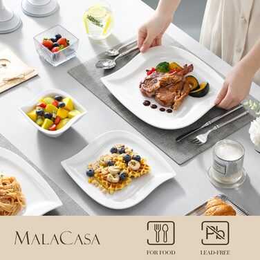 Набір посуду MALACASA Elvira 18 предметів, кремово-білий фарфор, сервіз на 6 персон: обідні та десертні тарілки, миски для мюслі