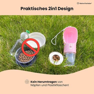 Турбота про тварин 2в1 пляшка для води та ласощів для собак [460 мл] - Переносна пляшка для собак з легким доступом до води та смаколиків, BPA-free, ідеальна для прогулянок, подорожей, рожева
