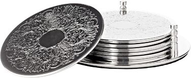 EDZARD Set of 6 Coasters Bruges (Ø 9 cm) in Silver - Saucers as coaster, coasters for glasses, cup coasters - in round shape for pots, candles, glasses, drinks instead of beer mats