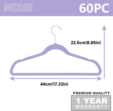 Набір велюрових плечиків для одягу MIZGI (60 шт.), міцні, антиковзні, велюр, гачки кольору міді/рожевого золота, економія місця, універсальний розмір (світло-фіолетовий/рожеве золото)