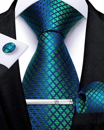Мужской галстук DiBanGu из шелка с нагрудником и запонками, набор для свадьбы, формальный стиль, цвет: сине-зеленый