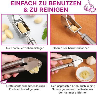 Ручна преса для часнику з нержавіючої сталі – професійний кухонний помічник для швидкого очищення та подрібнення часнику, прес для часнику з нержавіючої сталі, ергономічна, ідеальна для кожної кухні