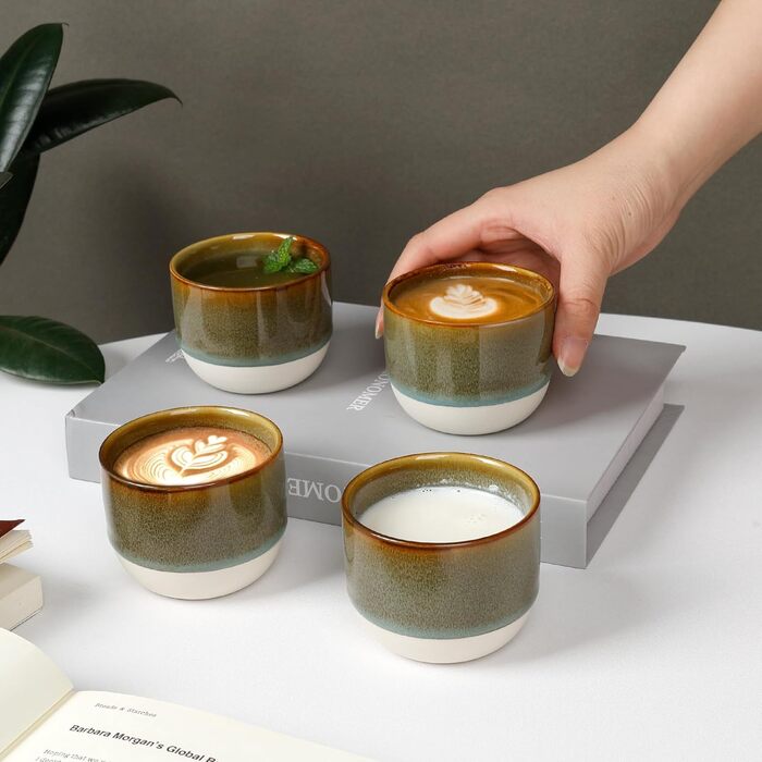 Набір керамічних чашок для еспресо Demitasse, двостінних, 4 шт. по 60 мл, глазуровані (блакитний колір)