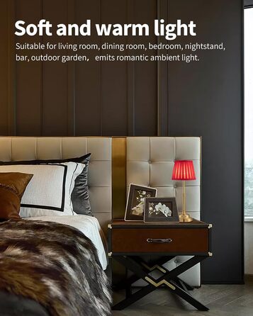 LED Настільна лампа бездротова, димована вінтажна приліжкова лампа, ретро акумуляторна настільна лампа 4000mAh, для дому, бару, вітальні (Золото + Червоний абажур, 2 шт)