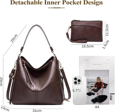 Сумка жіноча шопер велика елегантна через плече, PU-шкіра, замок, з кишенею, колір кава