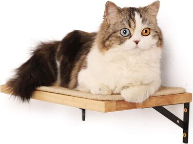 FUKUMARU Climbing Wall for Cats, Cat Bed Wall made of 2cm thick solid rubber wood with durable sisal scratching mat, 40x25cm Wall Cat Lounger/Cat Ladder