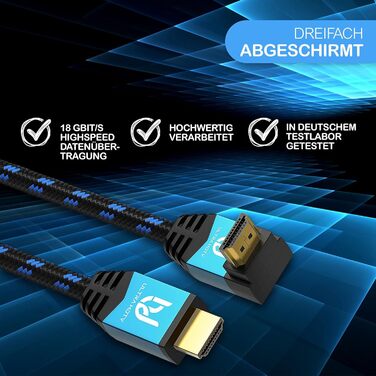 HDMI кабель 3м 4K High Speed 2.0b з кутом 90° - кабель для Ultra HDTV з підтримкою 4K@60Hz та роздільною здатністю 4096x2160, захист від перегинів