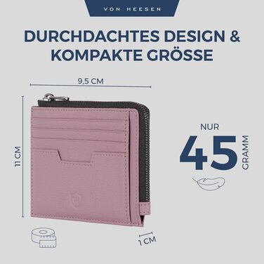 Шкіряний RFID картхолдер VON HEESEN з натуральної шкіри наппа, портмоне для кредитних карток на 9 відділень, унісекс (Коньяк/Лаванда)