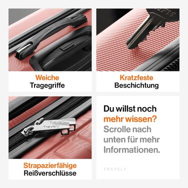 Чемодан ручної поклажі Travely Premium 55x40x20cm, 36L, Roségold (рожеве золото) з TSA замком та плавними колесами, підходить для Ryanair, Lufthansa, Eurowings