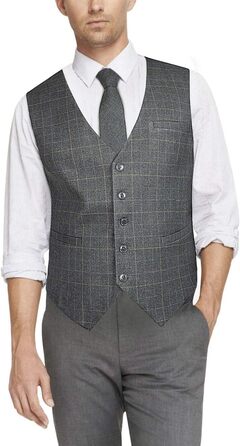 Жилет для чоловіків HISDERN з візерунком у клітинку, для весілля та офіційних заходів, бавовна, світло-сірий, 3XL