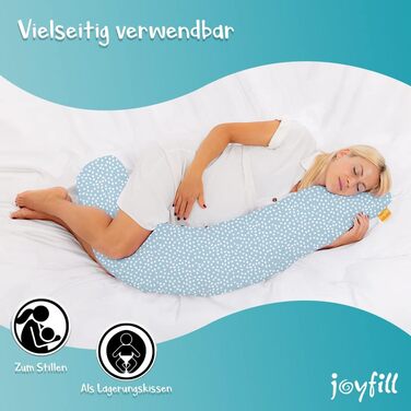Подушка для годування та сну Joyfill® Premium 170 см з мікроперлинами, тиха та зручна, для вагітних і немовлят, дизайн Snow Flakes, 100% вироблено в Німеччині