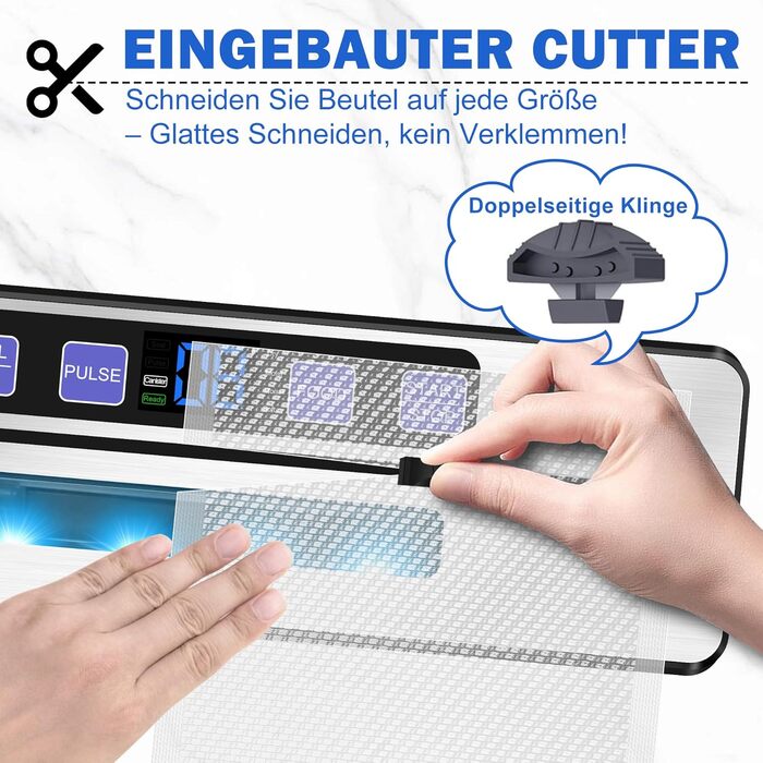 Вакуумний упаковник KLGFI 7-в-1: професійний, з подвійною зварювальною лінією, з різаком та цифровим таймером, комплект з 50 пакетами, срільно-чорний