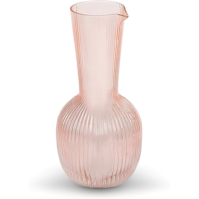 Elle Decor Ribbed Glass Carafe | Water Pitcher for Iced Tea, Wine Decanter, Mixed Drinks, and Beverages | Glass Carafe for Mimosa Bar | 1.1L Sangria Pitchers for Parties | 12 cm D x 24 cm H (Pink)